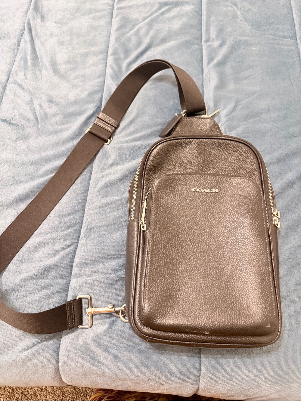 COACH Brown Pebbled Leather Sling Bag with Adjustable Strap